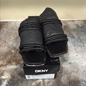 DKNY Black Strappy Slide Sandals